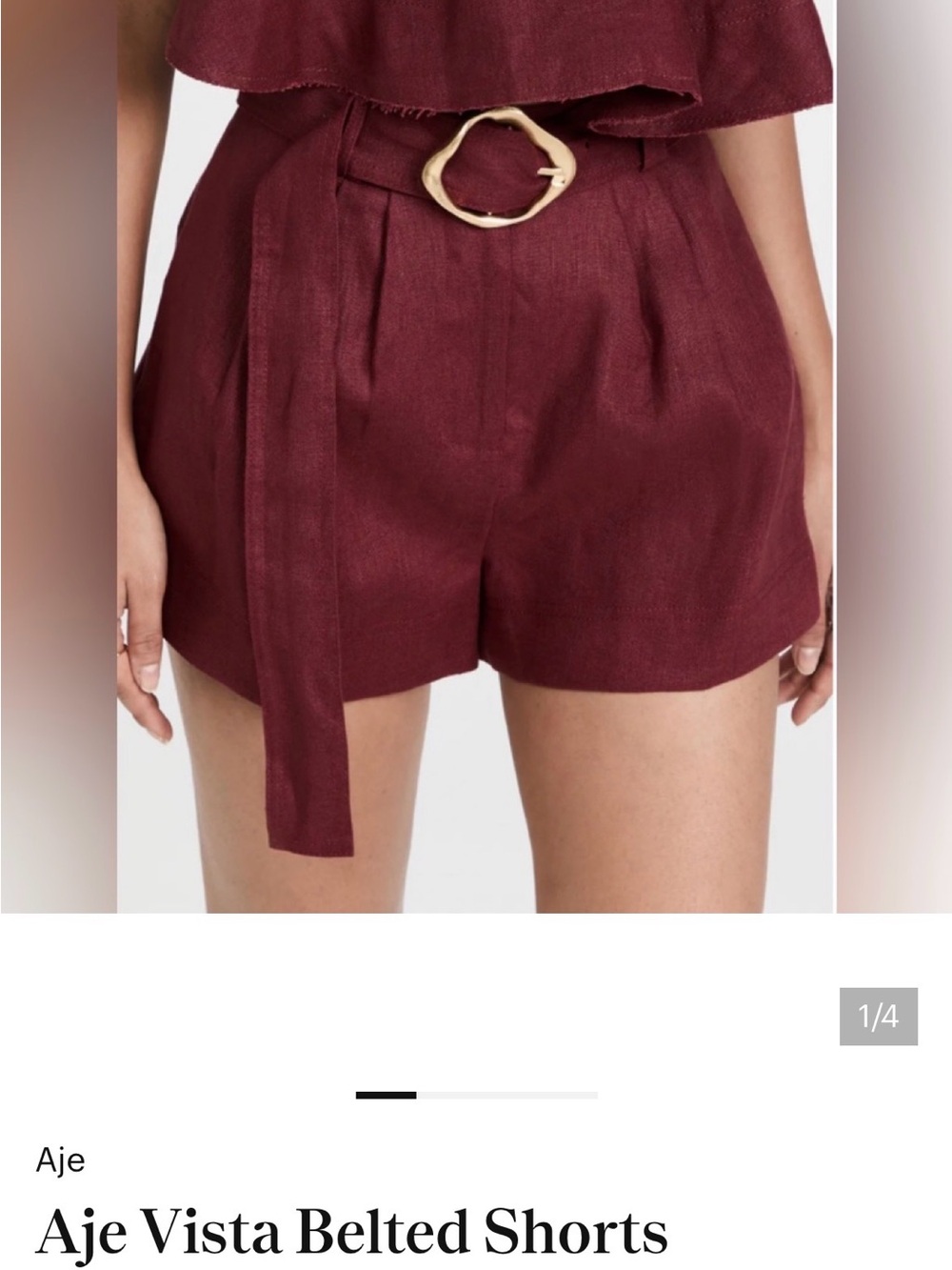 Aje High-Waist Belted Shorts Burgundy Wine